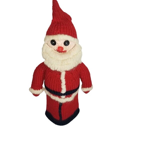Vintage Hand Knit Christmas Knit Santa Wine Alcohol Bottle Cover Handmade - Picture 1 of 10